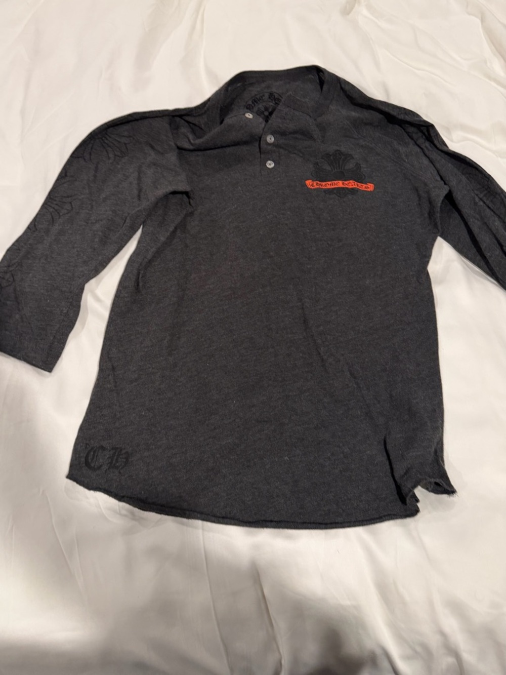 Chrome Hearts Dark Gray Long Sleeve Polo with Orange Logo